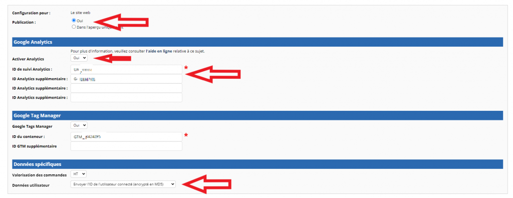 renseigner ses id ga4 dans le back office de son cms